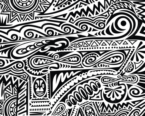 Black and white, pacific and Papua New Guinea tribal Design