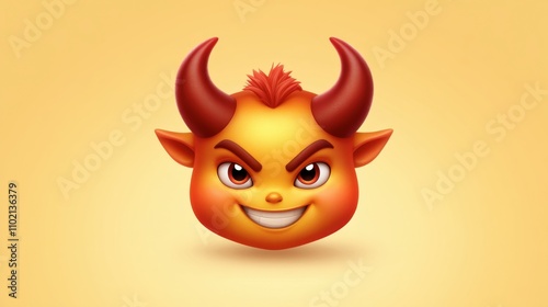 Playful Cartoon Devil Emoji with Horns and Mischievous Smile