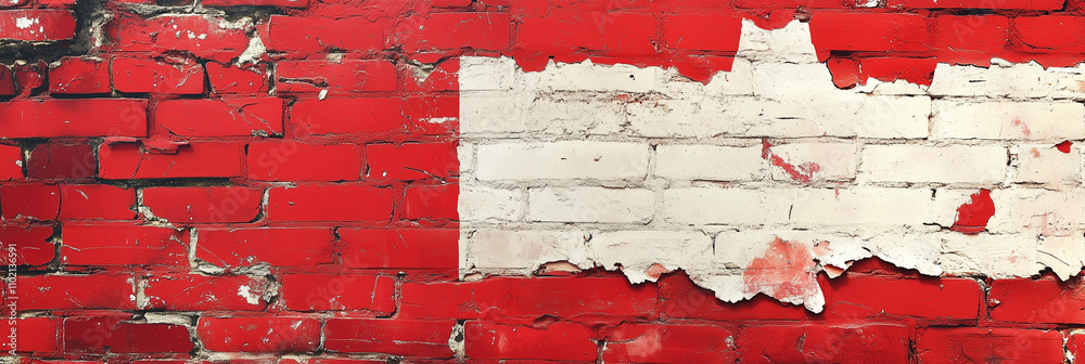 Weathered red and white brick wall with peeling paint Weathered red and white brick wall with peeling paint