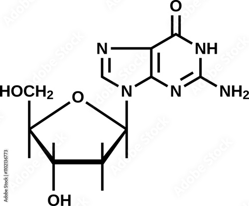 Nucleoside deoxyguanosine structural formula, DNA component vector illustration
