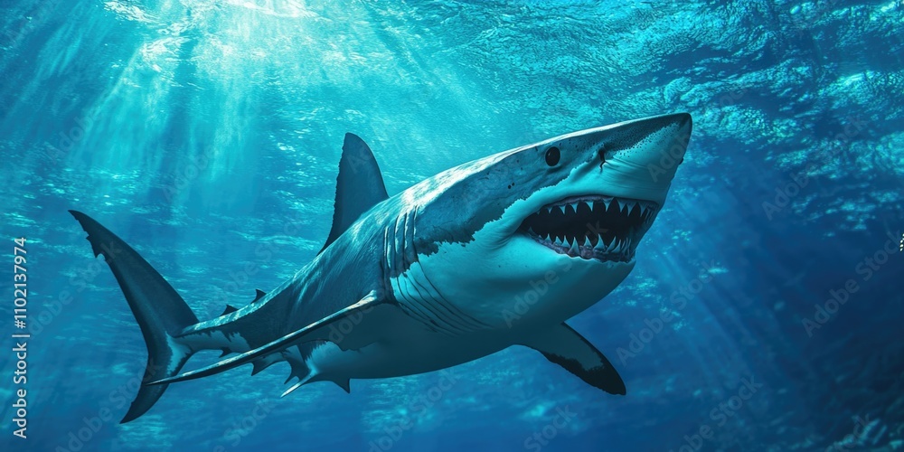 Fototapeta premium White Shark Swimming Ocean