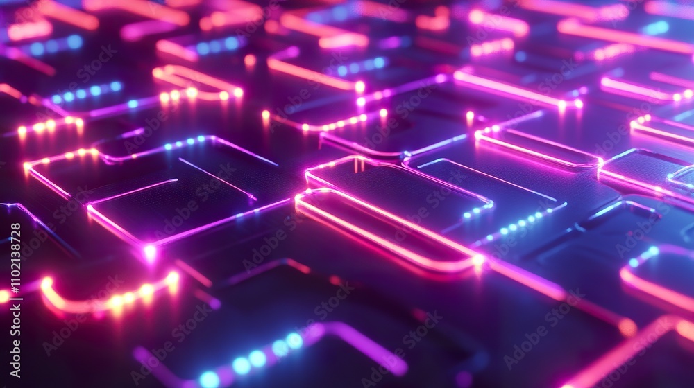 Abstract neon grid pattern with glowing lines and dots. Abstract neon grid pattern with glowing lines and dots.