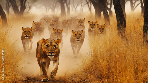 group of lions in the wild photo