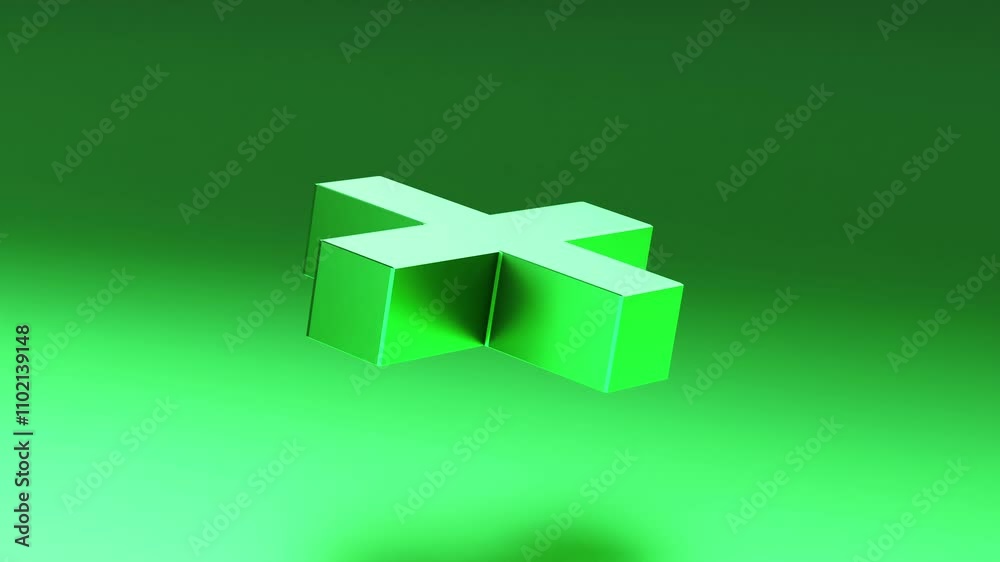 Looping 3d animation. Color metal geometric cross shape moving and rotating in color metallic studio. Abstract intro animated background