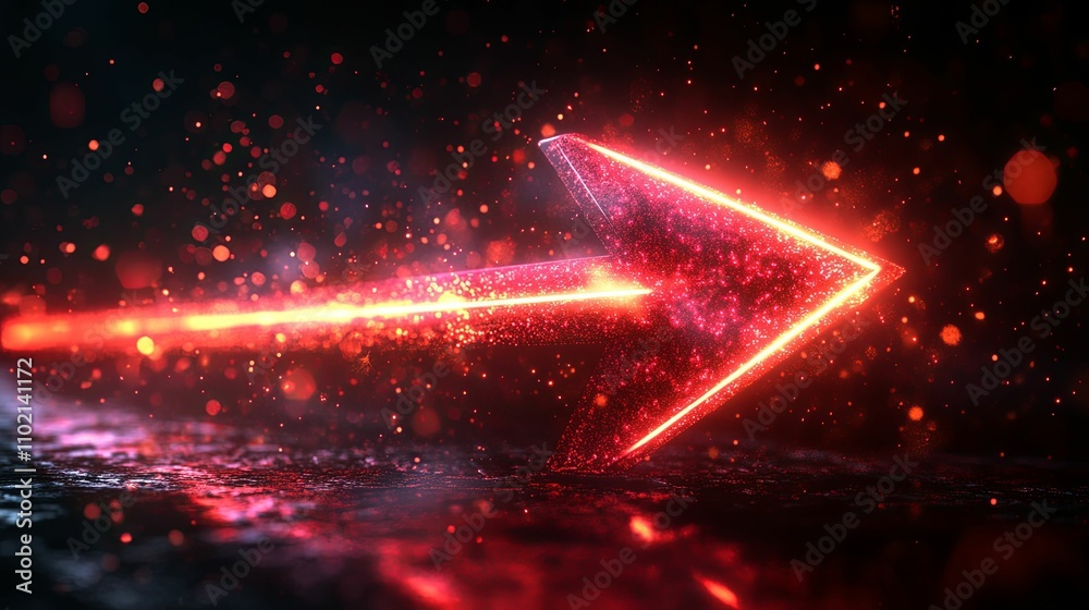 Glowing Red Arrow of Light and Particles