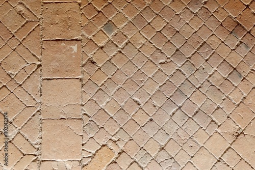 Ancient castle floor mosaic close up top view vintage background