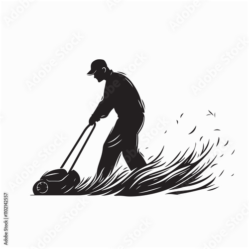 Man Farmer Worker Character Mowing Grass image Vector isolated on white background.