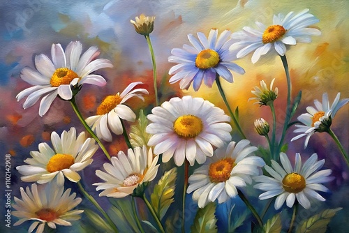 daisies in a garden oil painting