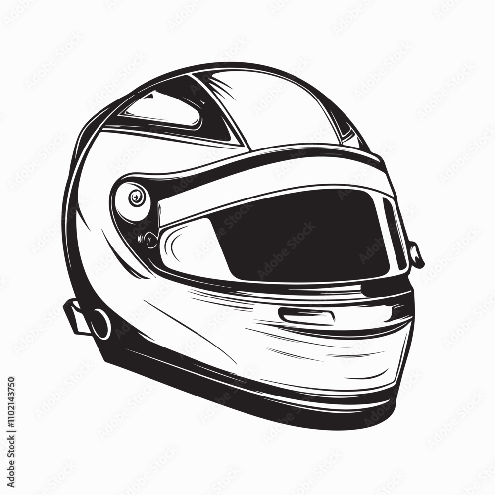 Fototapeta premium Racing Helmet vector illustration. Black and white Racing Helmet vector isolated on white background.