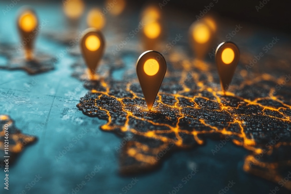 location pins marking travel destinations on a world map, suggesting future trips and global exploration location pins marking travel destinations on a world map, suggesting future trips and global exploration