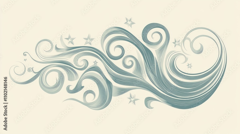 Stylish Happy New Year hand lettering with swirls and stars, creating a festive holiday design in soft colors Stylish Happy New Year hand lettering with swirls and stars, creating a festive holiday design in soft colors