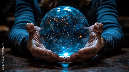 Business Leader Holding Glowing Sphere Symbolizing Company s Future Vision photo