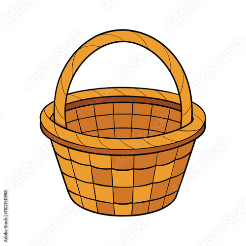 Empty Wooden Basket with Handle Rustic, Brown, Picnic, Vintage, Container