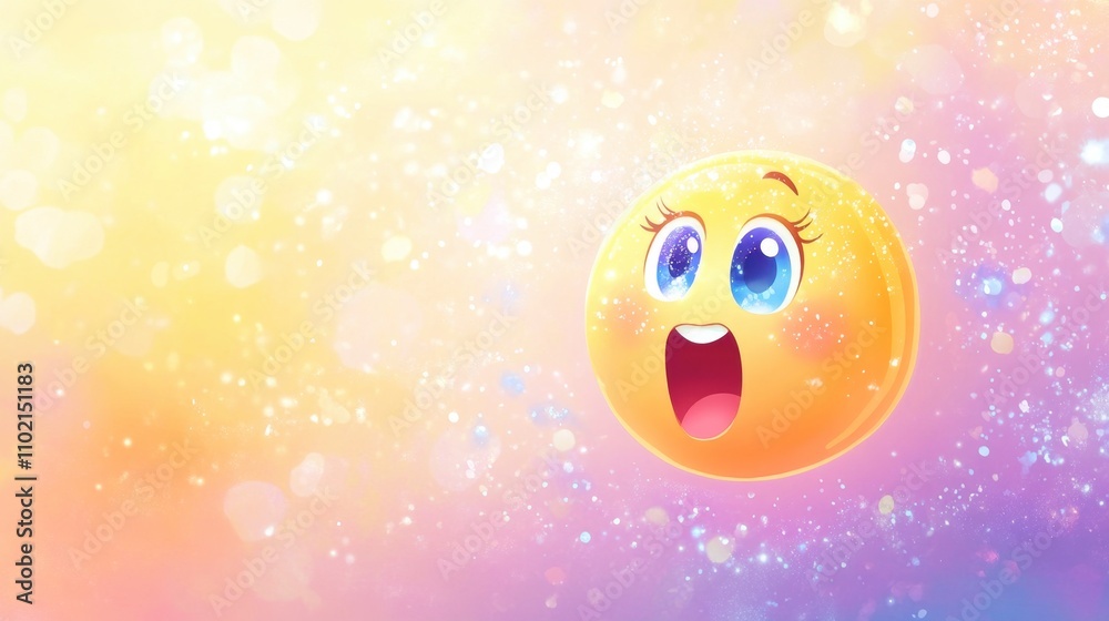 Cheerful cartoon emoji with sparkling background and bright colors Cheerful cartoon emoji with sparkling background and bright colors