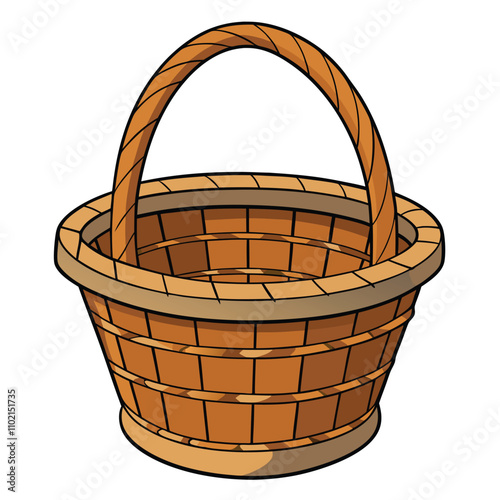 Empty Wooden Basket with Handle Rustic, Brown, Picnic, Vintage, Container