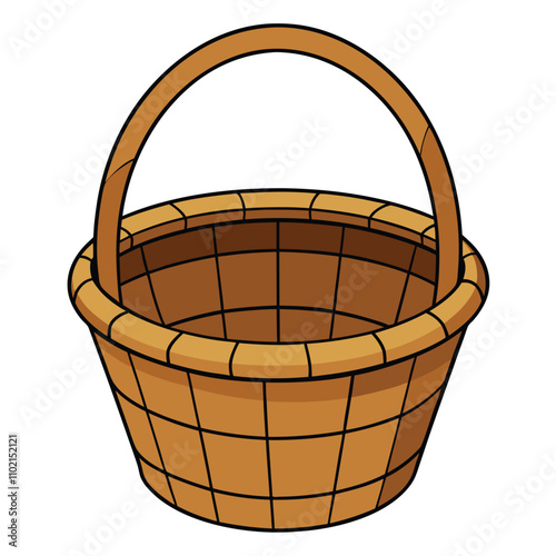 Empty Wooden Basket with Handle Rustic, Brown, Picnic, Vintage, Container