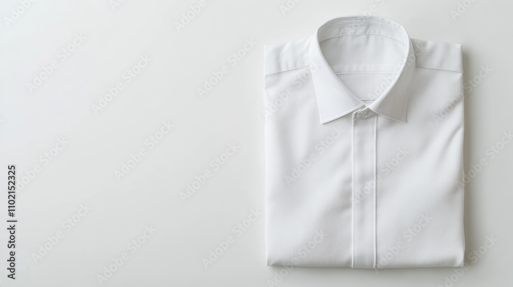Neatly Folded White Cotton Shirt with Crisp Collar on White Surface