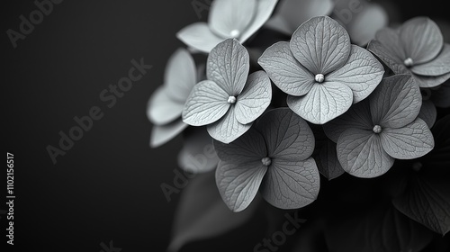 Elegant monochrome bloom: close-up of hydrangea flowers in black and white