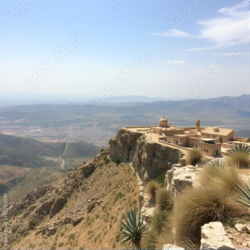 Galilee mountains arabic settlement. View from Arbel cliff. Low Galilee, Israel photo