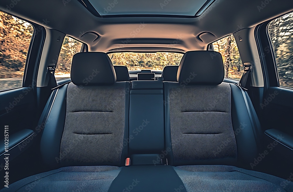 Interior of a contemporary car showcasing the stylish grey fabric backseat : Generative AI Interior of a contemporary car showcasing the stylish grey fabric backseat : Generative AI
