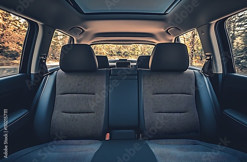 Interior of a contemporary car showcasing the stylish grey fabric backseat : Generative AI