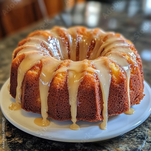 A dense, buttery pound cake flavored with lemon zest and juice, drizzled with a sweet lemon glaze. This cake is rich yet refreshing, ideal for dessert or afternoon tea. photo