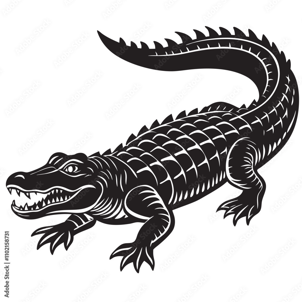 A Black Silhouette of a Crocodile on a isoleted white background A Black Silhouette of a Crocodile on a isoleted white background