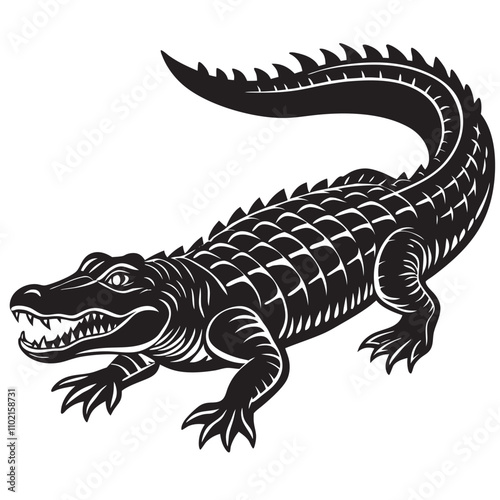 A Black Silhouette of a Crocodile on a isoleted white background