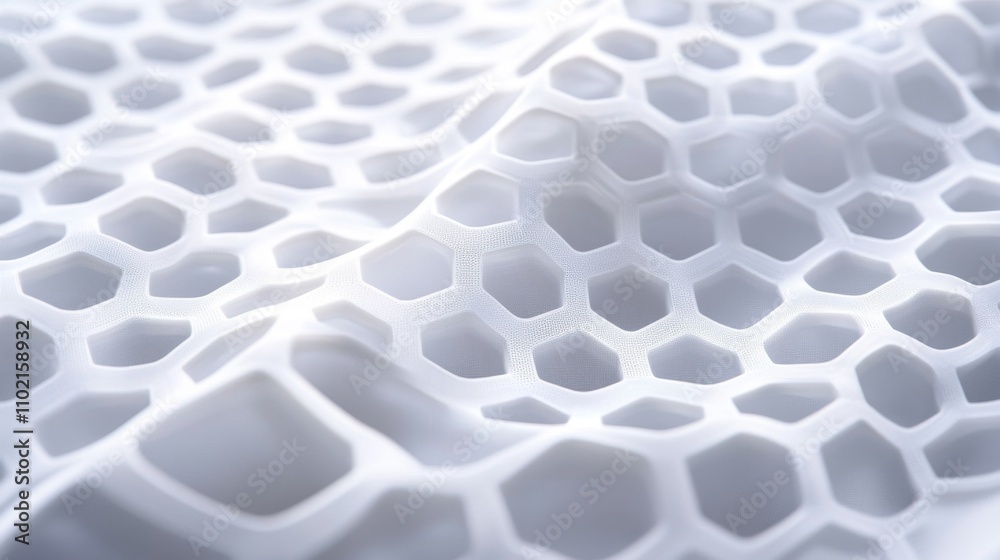 Obraz premium Glossy White Hexagon Grid Pattern on Smooth Fabric Surface