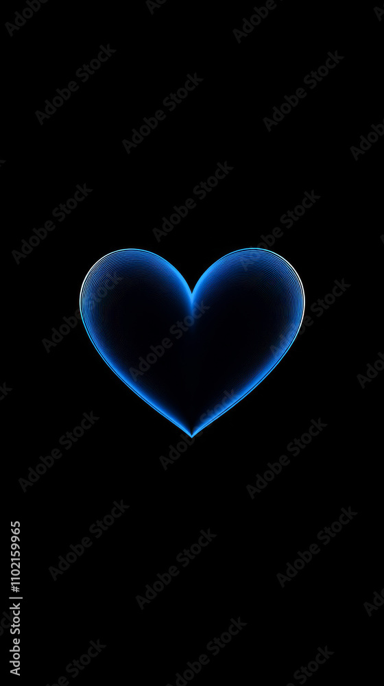 A blue heart is lit up on a black background. The heart is glowing and he is surrounded by a blue light A blue heart is lit up on a black background. The heart is glowing and he is surrounded by a blue light