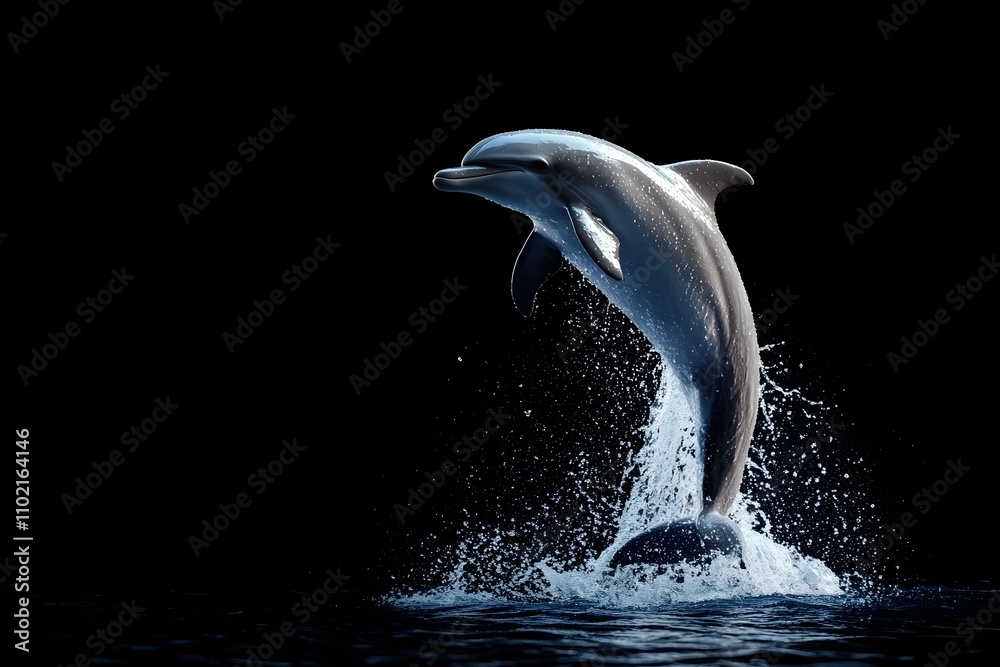 Obraz premium Powerful Dolphin Leaping from Shimmering Ocean Waters,Captured Through High-Speed Photography