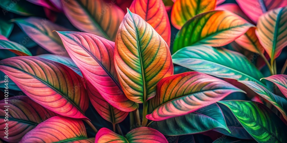 Tropical Leaf Symphony A Close-up Study in Crimson, Emerald, and Gold Tropical Leaf Symphony A Close-up Study in Crimson, Emerald, and Gold
