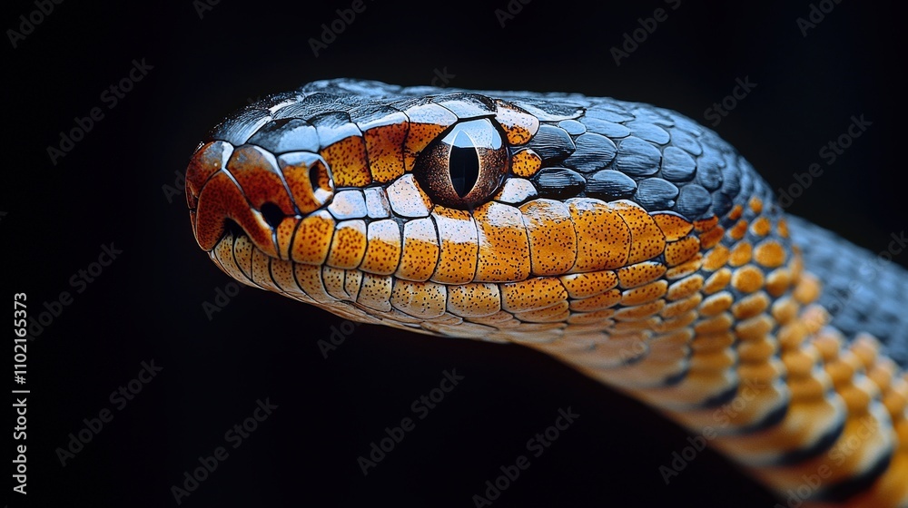 Close-up of colorful snake with detailed scales in natural light Close-up of colorful snake with detailed scales in natural light