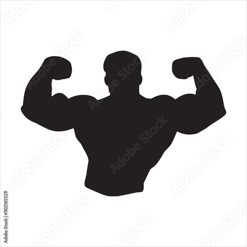 Man flexing biceps silhouette illustration vector