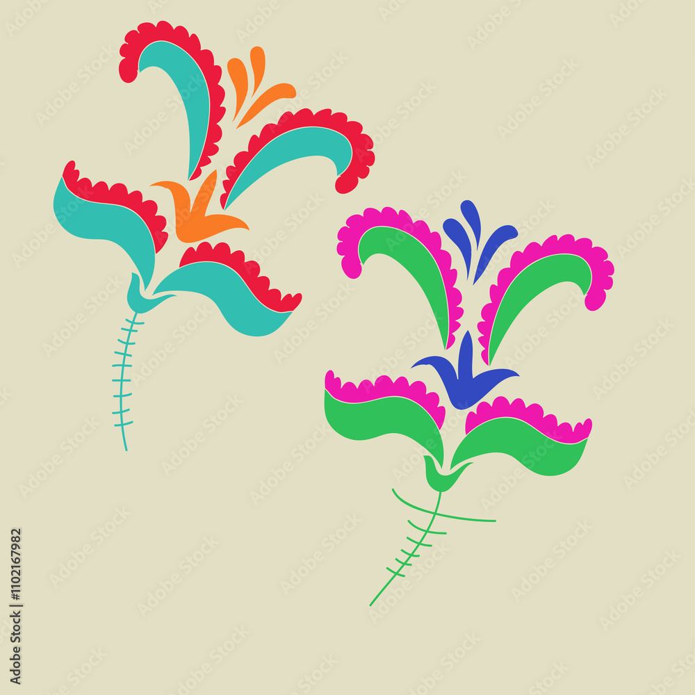 Obraz premium Stylized colored floral. Hand drawn.