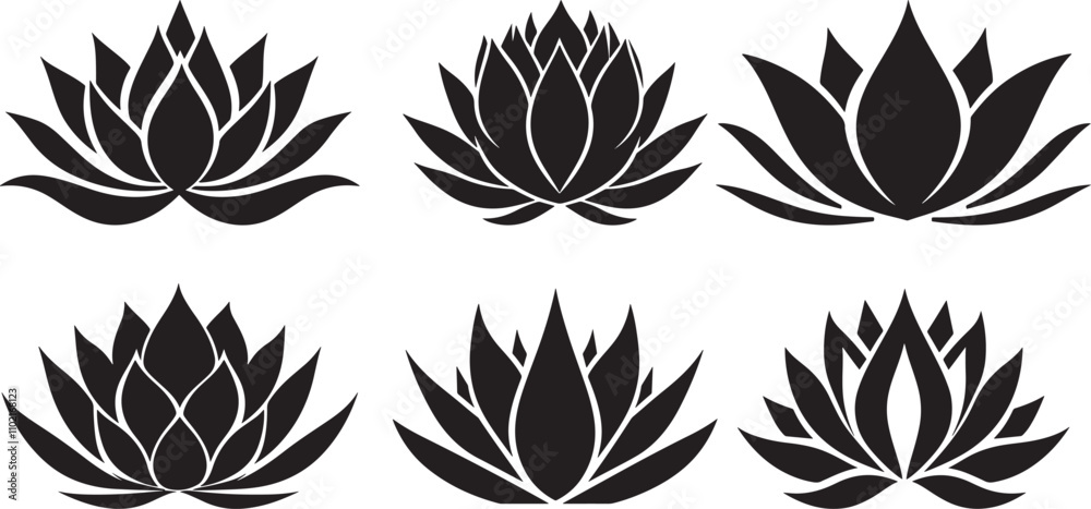 Set of lotus flower silhouette vector icon illustration Set of lotus flower silhouette vector icon illustration