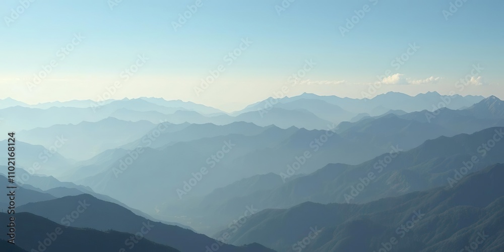 Elegant mountain range with soft blur on distant peaks and valleys gentle blue hue blending into green tones subtle cloud formations, elegant mountain range, scenic views, atmospheric perspective Elegant mountain range with soft blur on distant peaks and valleys gentle blue hue blending into green tones subtle cloud formations, elegant mountain range, scenic views, atmospheric perspective