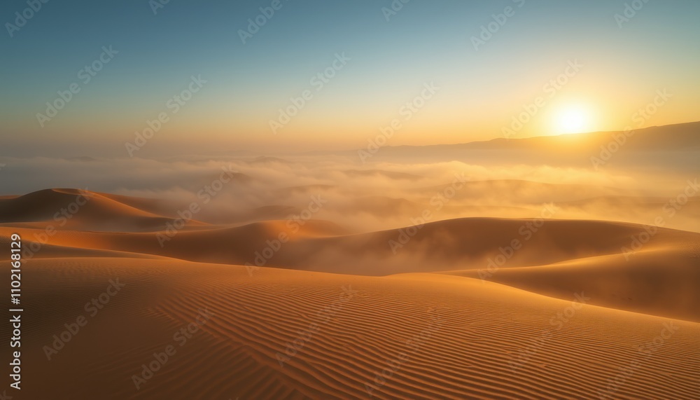 Sunrise over misty desert dunes. (1) Sunrise over misty desert dunes. (1)