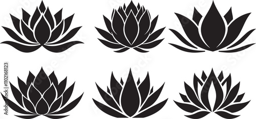 Set of lotus flower silhouette vector icon illustration