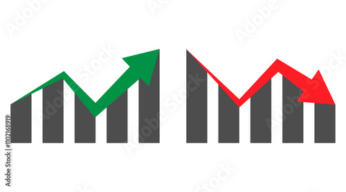 Dynamic financial chart vector image with and up and down arrow, green and red financial graph chart, financial graph with upwards and downward arrow