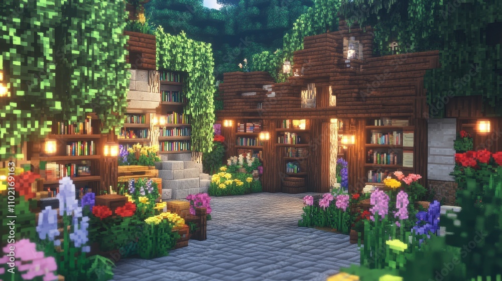 Fototapeta premium Enchanting Rustic Oasis: A Whimsical Outdoor Library Sanctuary