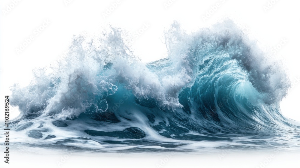 Fototapeta premium Powerful ocean wave crashing against the shore at sunset showcasing nature's beauty