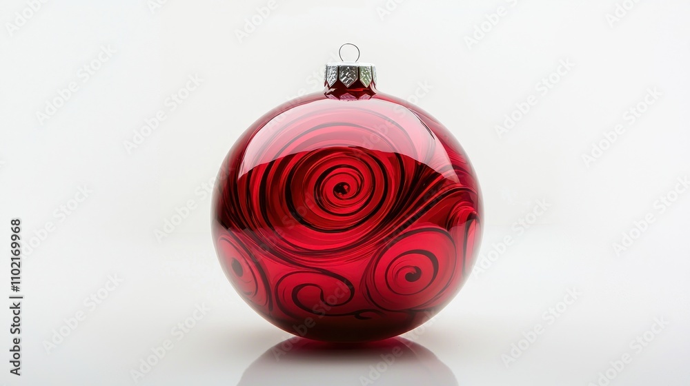A classic red ornament isolated on a light backdrop, highlighting its texture and reflections. A classic red ornament isolated on a light backdrop, highlighting its texture and reflections.