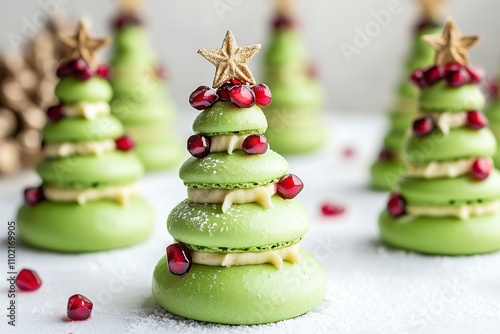 Christmas meringue trees with pomegranate decorations.