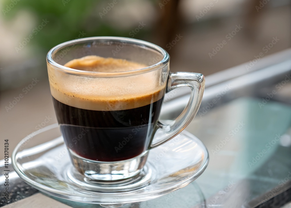 Close-Up of Espresso Coffee in Glass Cup Isolate On Transparent Background Cutout, PNG file, Cutout file Close-Up of Espresso Coffee in Glass Cup Isolate On Transparent Background Cutout, PNG file, Cutout file