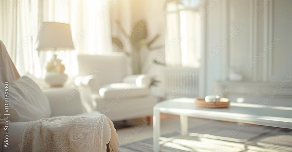 Blurred view of living room interior with white background Blurred view of living room interior with white background