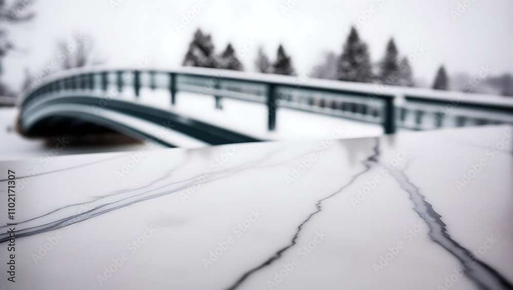Obraz premium Winter-Themed Product Display on Empty Wooden Table