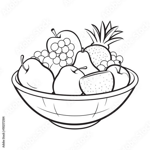 Fruits bowl coloring page vector illustration simple drawing