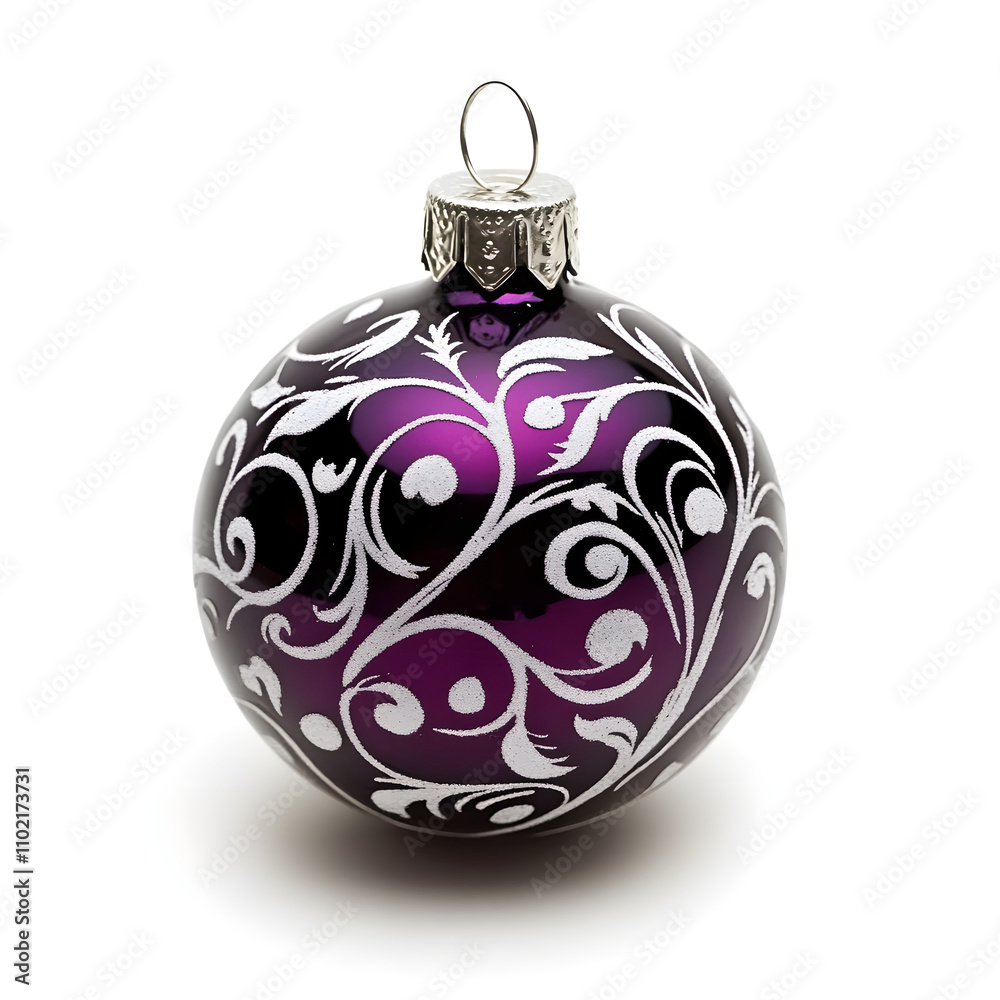 Deep purple bauble with frosty white etchings, perfect for festive decor Deep purple bauble with frosty white etchings, perfect for festive decor