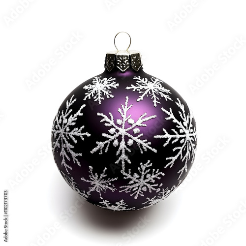 Deep purple bauble with frosty white etchings, perfect for festive decor